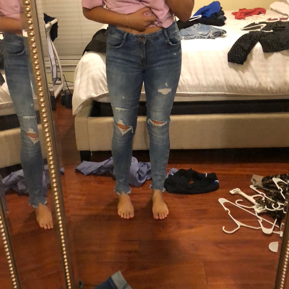 Zara raw cut distressed denim